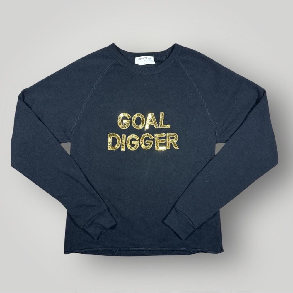 Bow & Drape Goal Digger Sequin Sweatshirt Large Black Glam Statement Pullover
